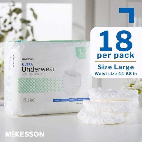 McKesson Ultra Adult Incontinence Underwear, [18 Count], Heavy Absorbency, Large, 44-58 in. Unisex Bladder Leak Protection, Pull-On Style with Tear-Away Sides, Postpartum and Incontinence Support in Kuwait