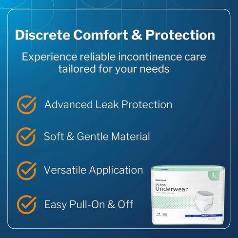 McKesson Ultra Adult Incontinence Underwear, [18 Count], Heavy Absorbency, Large, 44-58 in. Unisex Bladder Leak Protection, Pull-On Style with Tear-Away Sides, Postpartum and Incontinence Support in Kuwait