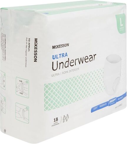 McKesson Ultra Adult Incontinence Underwear, [18 Count], Heavy Absorbency, Large, 44-58 in. Unisex Bladder Leak Protection, Pull-On Style with Tear-Away Sides, Postpartum and Incontinence Support in Kuwait