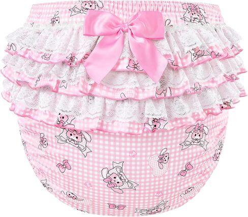 Littleforbig Silky Washable Reusable Waterproof Ruffled Lace Bow Bunnies & Bows Usagi Pattern Ruffle Adult Diaper Cover L in Saudi Arabia