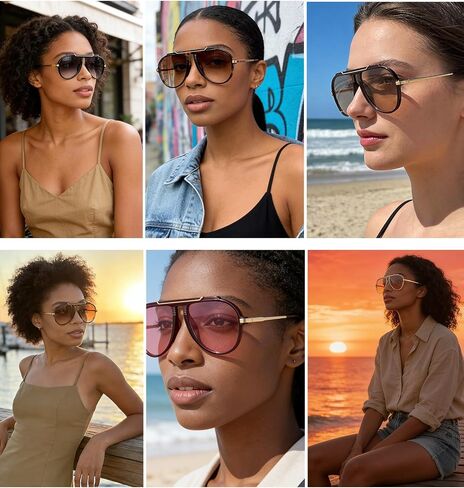 Oversized Aviator Sunglasses for Women Men Trendy 2026 Retro 70s Sunnies Tangle Free Gold Big in Saudi Arabia