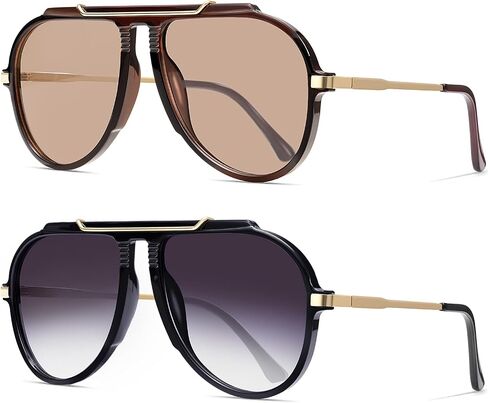 Oversized Aviator Sunglasses for Women Men Trendy 2026 Retro 70s Sunnies Tangle Free Gold Big in Saudi Arabia