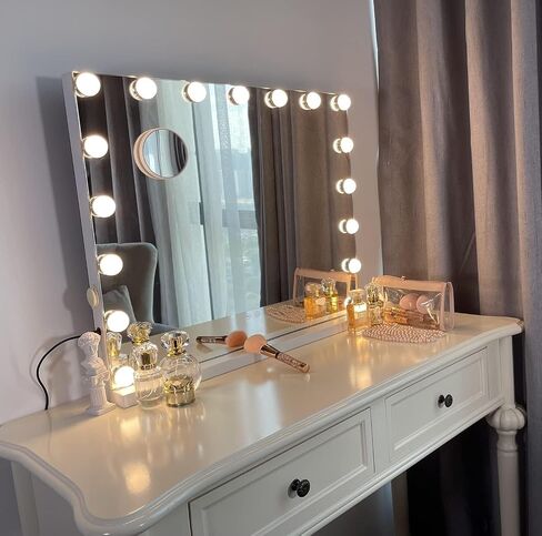 Kottova Vanity Mirror with Lights, 24.4"x21.2" Lighted Makeup Mirror with 3 Dimmable Color Modes,17 LED Hollywood Mirror with Touch Control, USB Charging Port, Tabletop & Wall-Mounted (White) in Saudi Arabia