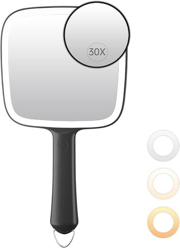 Famihomii Lighted Handheld Mirror, Handheld Mirror with 3 Light Color, Led Hand Mirror for Women, Makeup Mirror with Handle Hole Hanging Portable Travel Vanity for Girls, Battery Operated, Gifts in Kuwait
