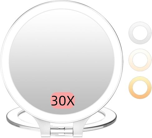 Famihomii Lighted Handheld Mirror, Handheld Mirror with 3 Light Color, Led Hand Mirror for Women, Makeup Mirror with Handle Hole Hanging Portable Travel Vanity for Girls, Battery Operated, Gifts in Kuwait