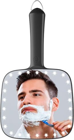 Famihomii Lighted Handheld Mirror, Handheld Mirror with 3 Light Color, Led Hand Mirror for Women, Makeup Mirror with Handle Hole Hanging Portable Travel Vanity for Girls, Battery Operated, Gifts in Kuwait