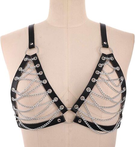 Leather Chest Harness Black Body Chain Gothic Fashion Rave Accessories for Women in Saudi Arabia