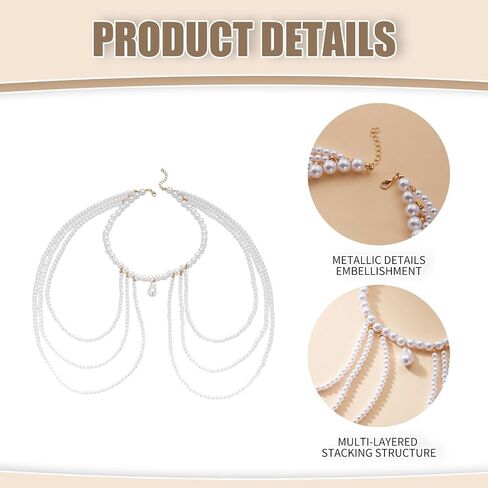 1 Piece Pearl Body Chain Bridal Wedding Bikini Beads Shoulder Layered Tassel Arm Chain Pearl Jewelry Festival Rave for Women in Saudi Arabia