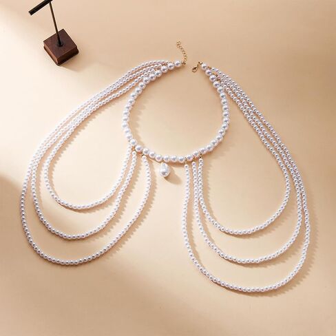 1 Piece Pearl Body Chain Bridal Wedding Bikini Beads Shoulder Layered Tassel Arm Chain Pearl Jewelry Festival Rave for Women in Saudi Arabia