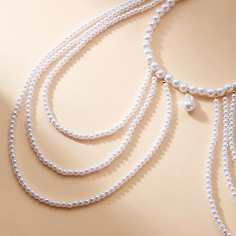 1 Piece Pearl Body Chain Bridal Wedding Bikini Beads Shoulder Layered Tassel Arm Chain Pearl Jewelry Festival Rave for Women in Saudi Arabia