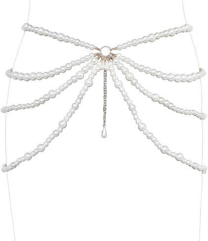 Pearl Waist Chain Body Jewelry Layered Belly Chain Dress Belt Summer Beach Rave Party Body Accessories for Women（waist chain） in Saudi Arabia