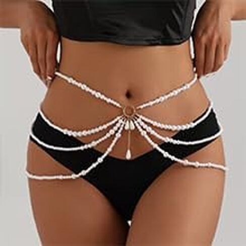 Pearl Waist Chain Body Jewelry Layered Belly Chain Dress Belt Summer Beach Rave Party Body Accessories for Women（waist chain） in Saudi Arabia