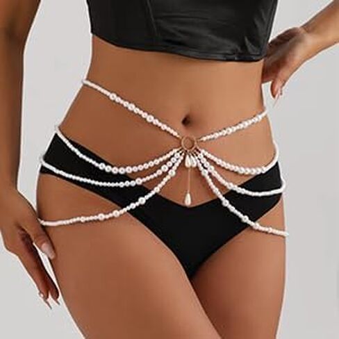 Pearl Waist Chain Body Jewelry Layered Belly Chain Dress Belt Summer Beach Rave Party Body Accessories for Women（waist chain） in Saudi Arabia