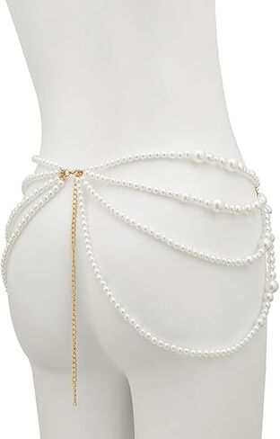 Pearl Waist Chain Body Jewelry Layered Belly Chain Dress Belt Summer Beach Rave Party Body Accessories for Women（waist chain） in Saudi Arabia