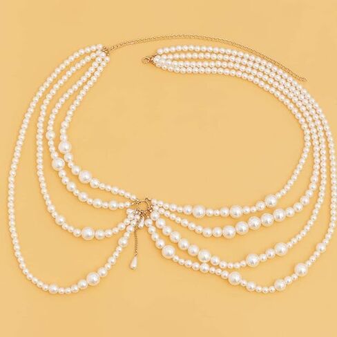 Pearl Waist Chain Body Jewelry Layered Belly Chain Dress Belt Summer Beach Rave Party Body Accessories for Women（waist chain） in Saudi Arabia