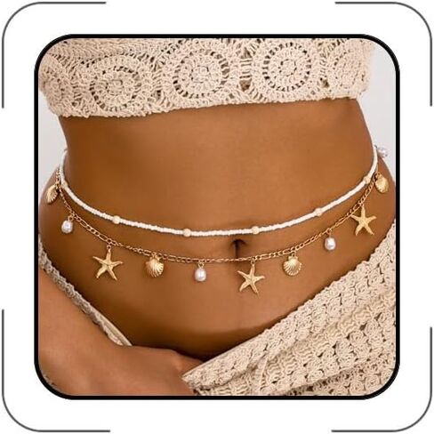 Starfish Mermaid Shell Waist Chain for Women Adjustable Starfish Seashell Pearl Body Chain Starfishes Shell Belt Chains Sexy Bikini Belly Chains Starfishes Arm Cuff Summer Beach Mermaid Costume Accessories in Saudi Arabia