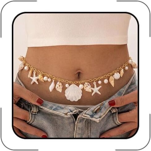 Starfish Mermaid Shell Waist Chain for Women Adjustable Starfish Seashell Pearl Body Chain Starfishes Shell Belt Chains Sexy Bikini Belly Chains Starfishes Arm Cuff Summer Beach Mermaid Costume Accessories in Saudi Arabia