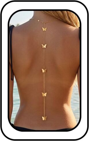 Gold Long Body Chain for Women Sexy Waist Back Body Chain Belly Butterfly Necklace Adjustable Droop Layerd Bohemia Back Jewelry Gifts for Women in Saudi Arabia