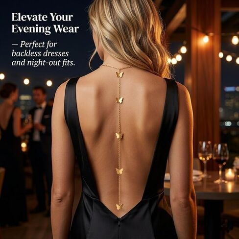 Gold Long Body Chain for Women Sexy Waist Back Body Chain Belly Butterfly Necklace Adjustable Droop Layerd Bohemia Back Jewelry Gifts for Women in Saudi Arabia