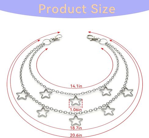 Punk Star Pants Chain Silver Double Layer Jean Chain Belt Wallet Chain for Women Men, Y2K Goth Hip Hop Grunge Waist Chain Bag Chain Emo Jeans Accessories in Saudi Arabia