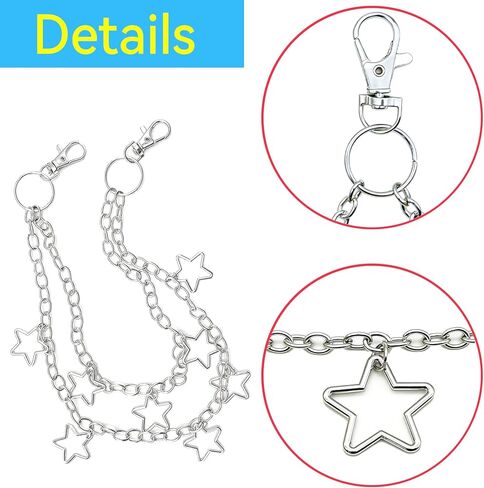 Punk Star Pants Chain Silver Double Layer Jean Chain Belt Wallet Chain for Women Men, Y2K Goth Hip Hop Grunge Waist Chain Bag Chain Emo Jeans Accessories in Saudi Arabia