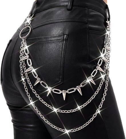 Silver Goth Pants Chain Rivet Jean Chains Punk Layered Wallet Chain for Women and Men in Kuwait