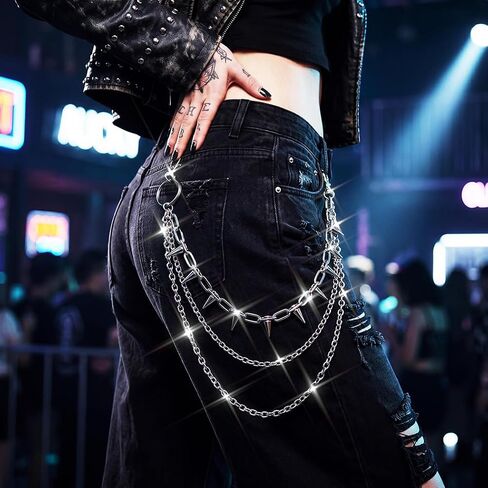 Silver Goth Pants Chain Rivet Jean Chains Punk Layered Wallet Chain for Women and Men in Kuwait