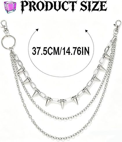 Silver Goth Pants Chain Rivet Jean Chains Punk Layered Wallet Chain for Women and Men in Kuwait