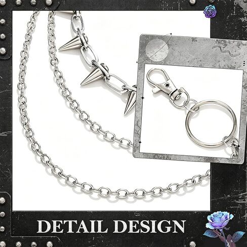Silver Goth Pants Chain Rivet Jean Chains Punk Layered Wallet Chain for Women and Men in Kuwait