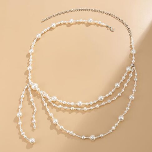 ALEXTINA Vintage Pearl Waist Chain Layered Belly Chain for Women Adjustable Body Chain Beach Jewelry Bikini Waist Beads Dainty Summer Accessories Gift in Kuwait