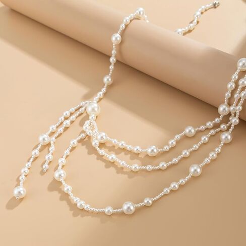 ALEXTINA Vintage Pearl Waist Chain Layered Belly Chain for Women Adjustable Body Chain Beach Jewelry Bikini Waist Beads Dainty Summer Accessories Gift in Kuwait