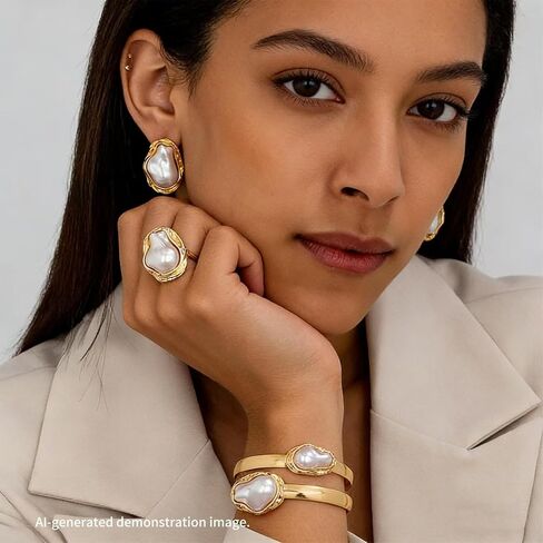 Gold 3-Piece Beach Jewelry Set – Minimalist Ring, Stud Earrings & Adjustable Bangle – Lightweight Summer Accessory for Women, Perfect for Vacation, Travel & Beach Outfits in Saudi Arabia