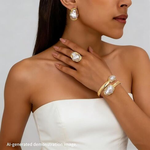 Gold 3-Piece Beach Jewelry Set – Minimalist Ring, Stud Earrings & Adjustable Bangle – Lightweight Summer Accessory for Women, Perfect for Vacation, Travel & Beach Outfits in Saudi Arabia