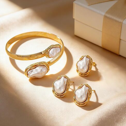 Gold 3-Piece Beach Jewelry Set – Minimalist Ring, Stud Earrings & Adjustable Bangle – Lightweight Summer Accessory for Women, Perfect for Vacation, Travel & Beach Outfits in Saudi Arabia
