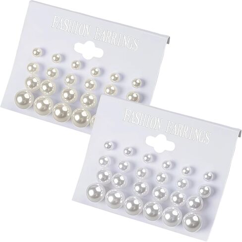 24 Pairs Pearl Earrings Set, Large Faux Pearl Stud Earrings Jewelry, White Beige Pearl Earrings Gift for Bridal Wedding Engagement Party in Saudi Arabia