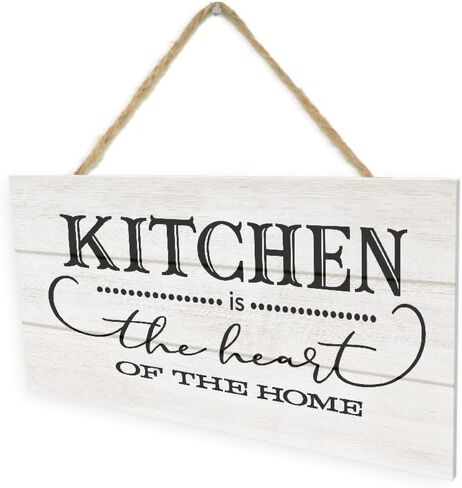 MRC Wood Products Kitchen هو قلب المنزل (أبيض) لوح خشبي معلق جدار ديكور لافتة نمط أبيض 5x10 in Kuwait