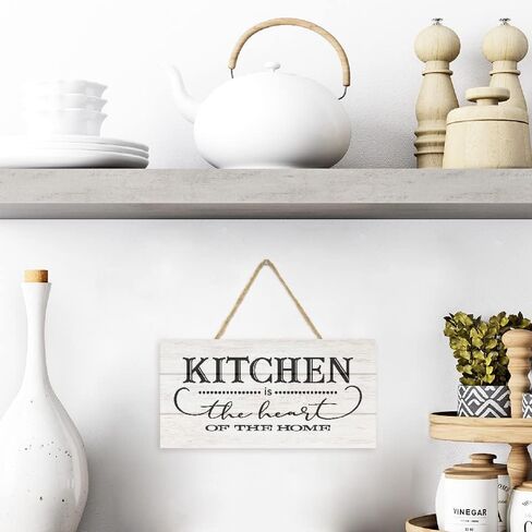 MRC Wood Products Kitchen هو قلب المنزل (أبيض) لوح خشبي معلق جدار ديكور لافتة نمط أبيض 5x10 in Kuwait