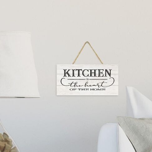MRC Wood Products Kitchen هو قلب المنزل (أبيض) لوح خشبي معلق جدار ديكور لافتة نمط أبيض 5x10 in Kuwait