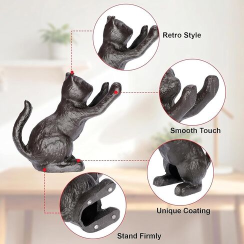 Cat Decorative Bookends for Shelf, Cute Book End to Hold Books, Cast Iron Book Ends for Desk Office, Vintage Antique Gold Home Decor, Shelf Decoration, Modern Living Room Decor-Matte Black in Saudi Arabia