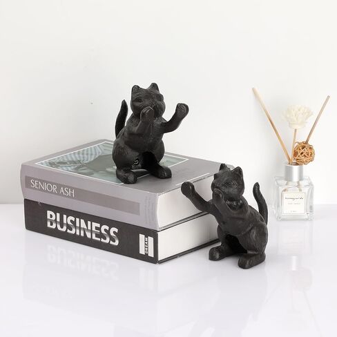 Cat Decorative Bookends for Shelf, Cute Book End to Hold Books, Cast Iron Book Ends for Desk Office, Vintage Antique Gold Home Decor, Shelf Decoration, Modern Living Room Decor-Matte Black in Saudi Arabia