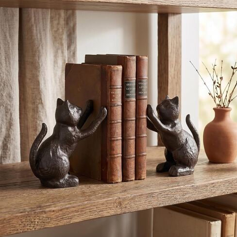 Cat Decorative Bookends for Shelf, Cute Book End to Hold Books, Cast Iron Book Ends for Desk Office, Vintage Antique Gold Home Decor, Shelf Decoration, Modern Living Room Decor-Matte Black in Saudi Arabia