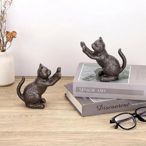 Cat Decorative Bookends for Shelf, Cute Book End to Hold Books, Cast Iron Book Ends for Desk Office, Vintage Antique Gold Home Decor, Shelf Decoration, Modern Living Room Decor-Matte Black in Saudi Arabia