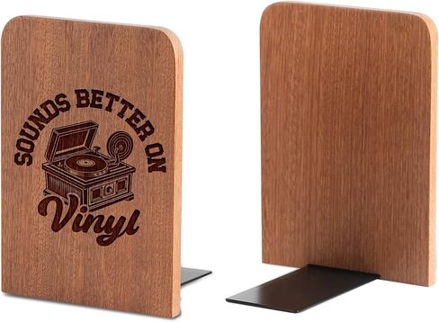 Gifts for Vinyl Record Lovers, Bookends for Vinyl Records, Vinyl Record Storage, Novelty Bookends Unique, Heavy Duty Wooden Book Ends for Shelves Decorative(1 Pair, 4.72x6.69 Inches) in Kuwait