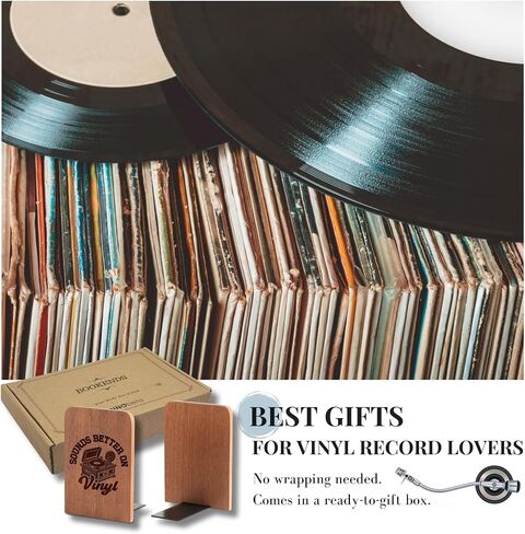 Gifts for Vinyl Record Lovers, Bookends for Vinyl Records, Vinyl Record Storage, Novelty Bookends Unique, Heavy Duty Wooden Book Ends for Shelves Decorative(1 Pair, 4.72x6.69 Inches) in Kuwait