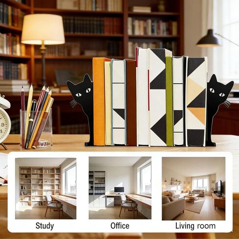 Peeping Cat Bookends Set of 2 Metal Book Ends for Shelves Bookshelf Cute Decorative Objects Home Office Desk Bookshelf Decor Gift for Cat Lovers and Reading Enthusiasts in Saudi Arabia