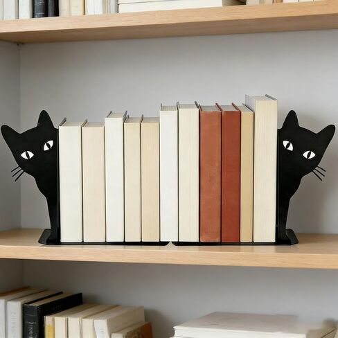 Peeping Cat Bookends Set of 2 Metal Book Ends for Shelves Bookshelf Cute Decorative Objects Home Office Desk Bookshelf Decor Gift for Cat Lovers and Reading Enthusiasts in Saudi Arabia