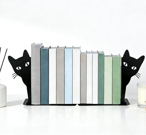 Peeping Cat Bookends Set of 2 Metal Book Ends for Shelves Bookshelf Cute Decorative Objects Home Office Desk Bookshelf Decor Gift for Cat Lovers and Reading Enthusiasts in Saudi Arabia