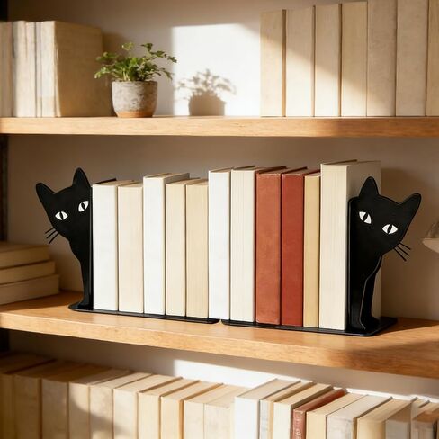 Peeping Cat Bookends Set of 2 Metal Book Ends for Shelves Bookshelf Cute Decorative Objects Home Office Desk Bookshelf Decor Gift for Cat Lovers and Reading Enthusiasts in Saudi Arabia