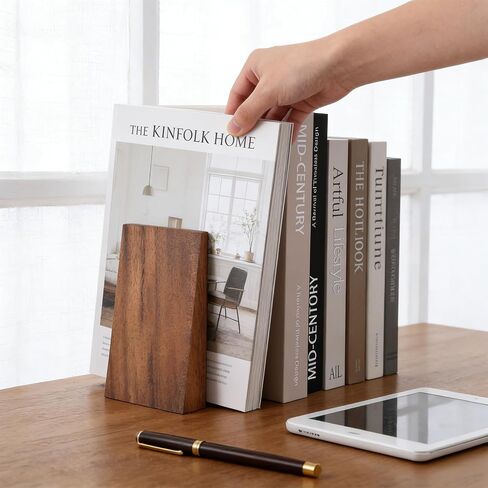 2pcs Book Ends for Shelves Book end Wood Thickend Wooden Books Ends for Heavy Books Wood Bookends Wooden bookends Modern Decorative Accessories to Hold boook Firmly on Bookshelf Walnut in Saudi Arabia