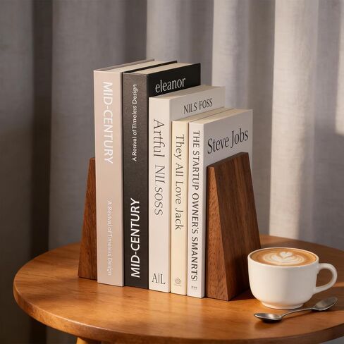 2pcs Book Ends for Shelves Book end Wood Thickend Wooden Books Ends for Heavy Books Wood Bookends Wooden bookends Modern Decorative Accessories to Hold boook Firmly on Bookshelf Walnut in Saudi Arabia